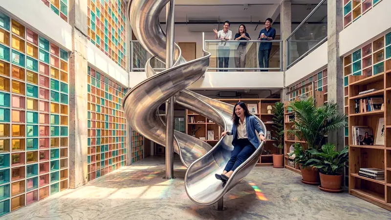 Khotkool Office: Das Büro in Bangkok mit Rutsche und buntem Glas