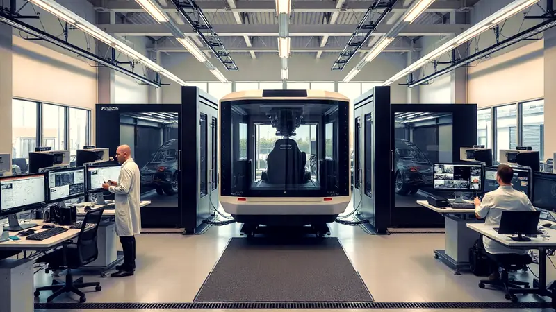 Interior of Renault's Technocentre in Guyancourt with engineering test rigs